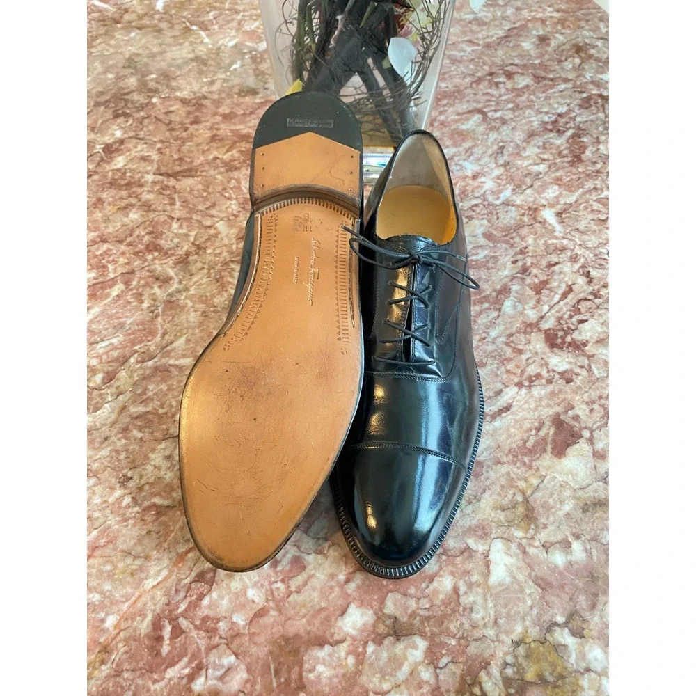 SALVATORE FERRAGAMO PADOVA BLACK LEATHER CAP-TOE OXFORD SHOES 11.5B EUC! $1,150